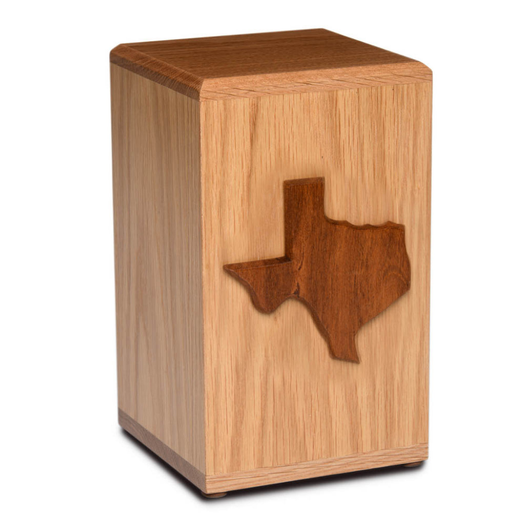 ADULT Solid Oak Tower Urn with Artisan Applique - State Pride - Texas