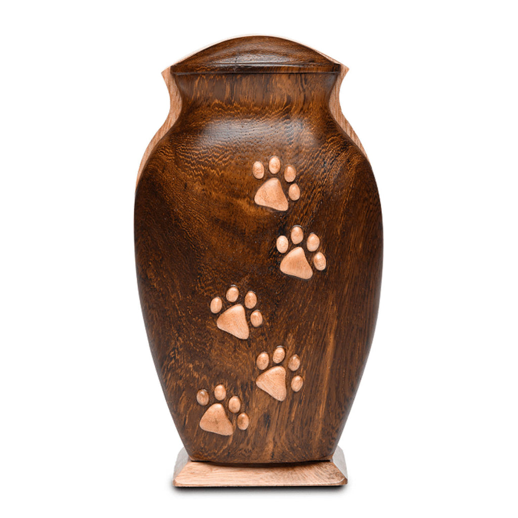 MEDIUM Harwood Pet Urn with Paw Applique - Bogati Exclusive