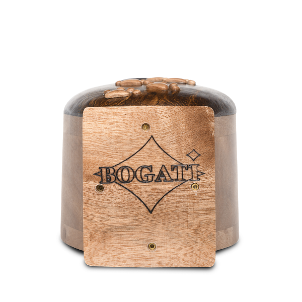 MEDIUM Harwood Pet Urn with Paw Applique - Bogati Exclusive