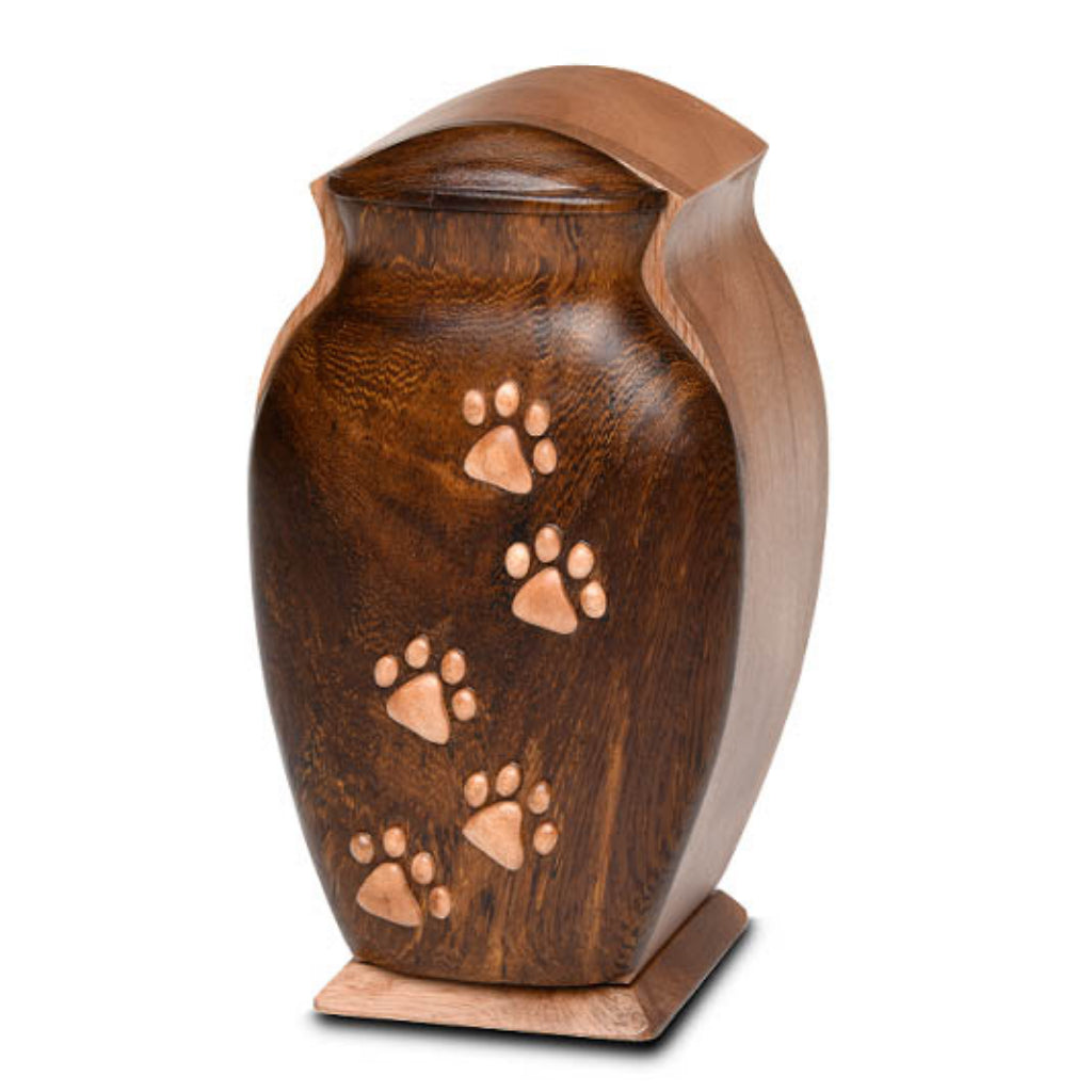 MEDIUM Harwood Pet Urn with Paw Applique - Bogati Exclusive