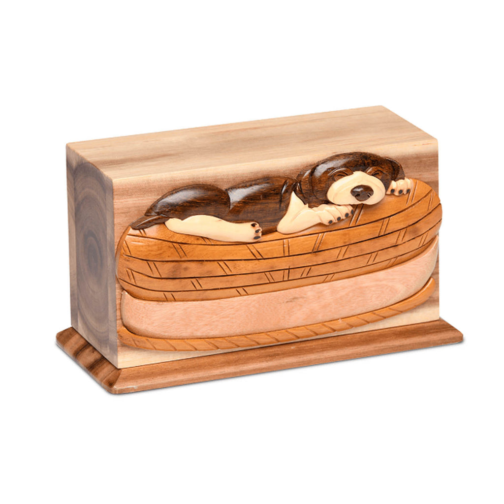 SMALL Hardwood Urn with Sleeping Dog