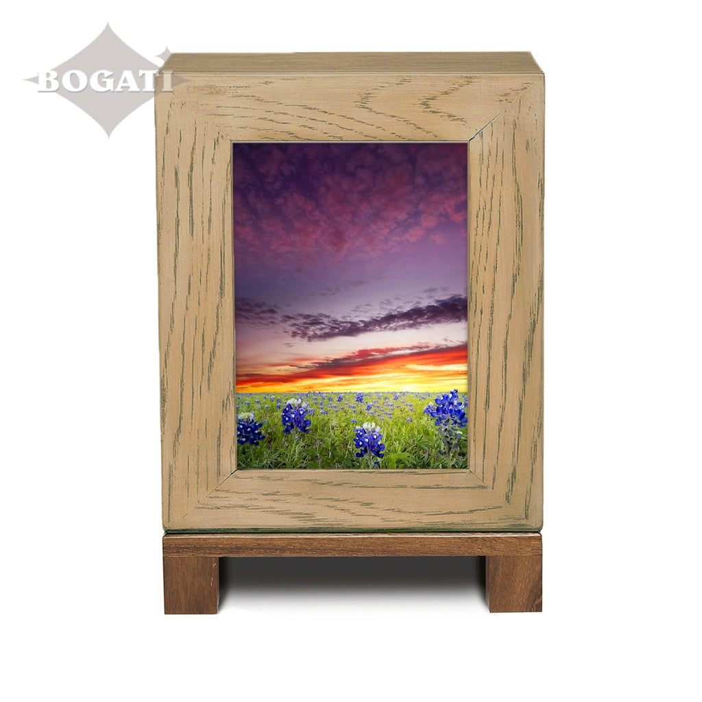 ADULT Rustic Style Photo Frame Urn - Bluebonnets at Sunset