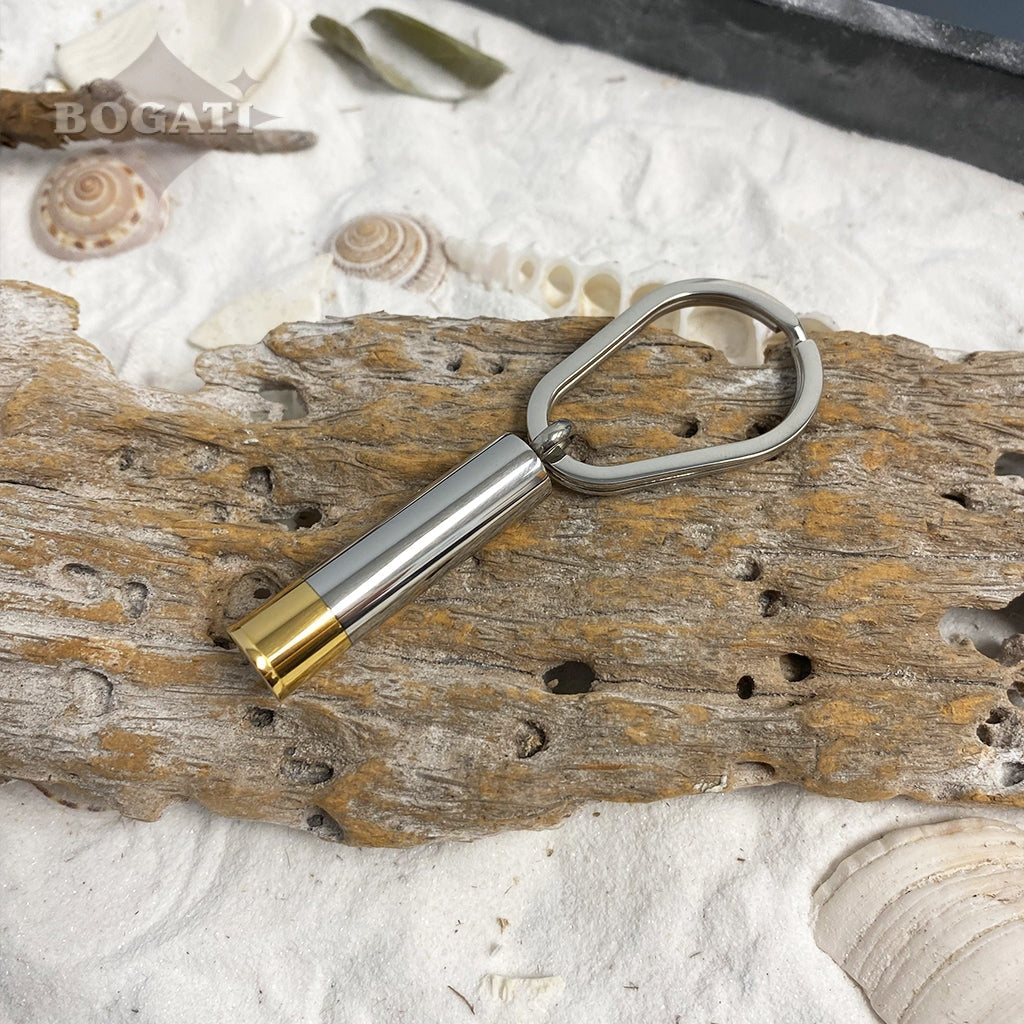 J-1030 - Shotgun Shell - Silver & Gold Tones - Keychain