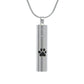 J-016 -Cylinder with Black Paw Print - Silver-tone - Pendant with Chain