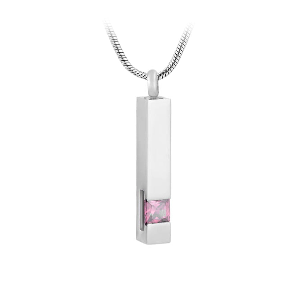 J-083 Silver-tone Bar with Birthstone simulated Gem - Pendant with Chain - October