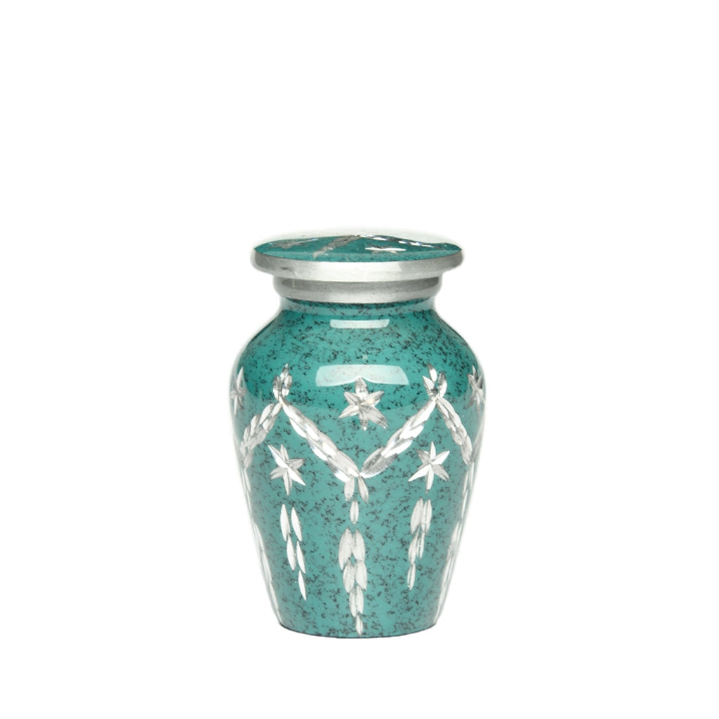 KEEPSAKE -1100- Diamond Cut Alloy Urn Speckled Teal