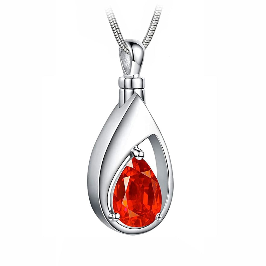 J-1300 JANUARY Silver-tone Teardrop with simulated Garnet - Memorial Pendant