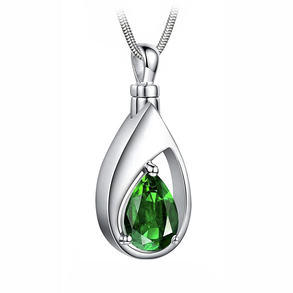 J-1300 Silver-tone Teardrop with Birthstone Simulated Gem- Pendant with Chain - May