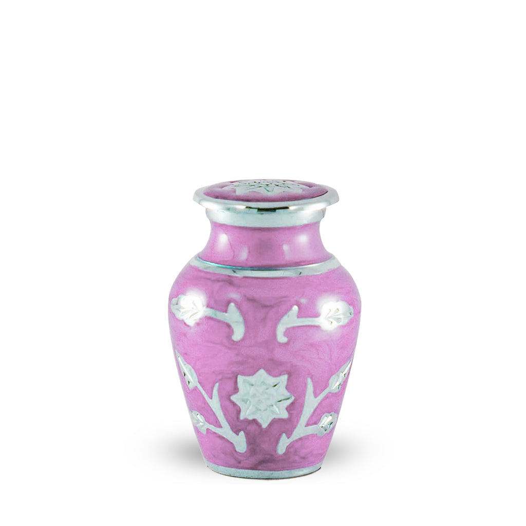 KEEPSAKE Brass urn -1500- Florentine Corn Flower Design Lilac