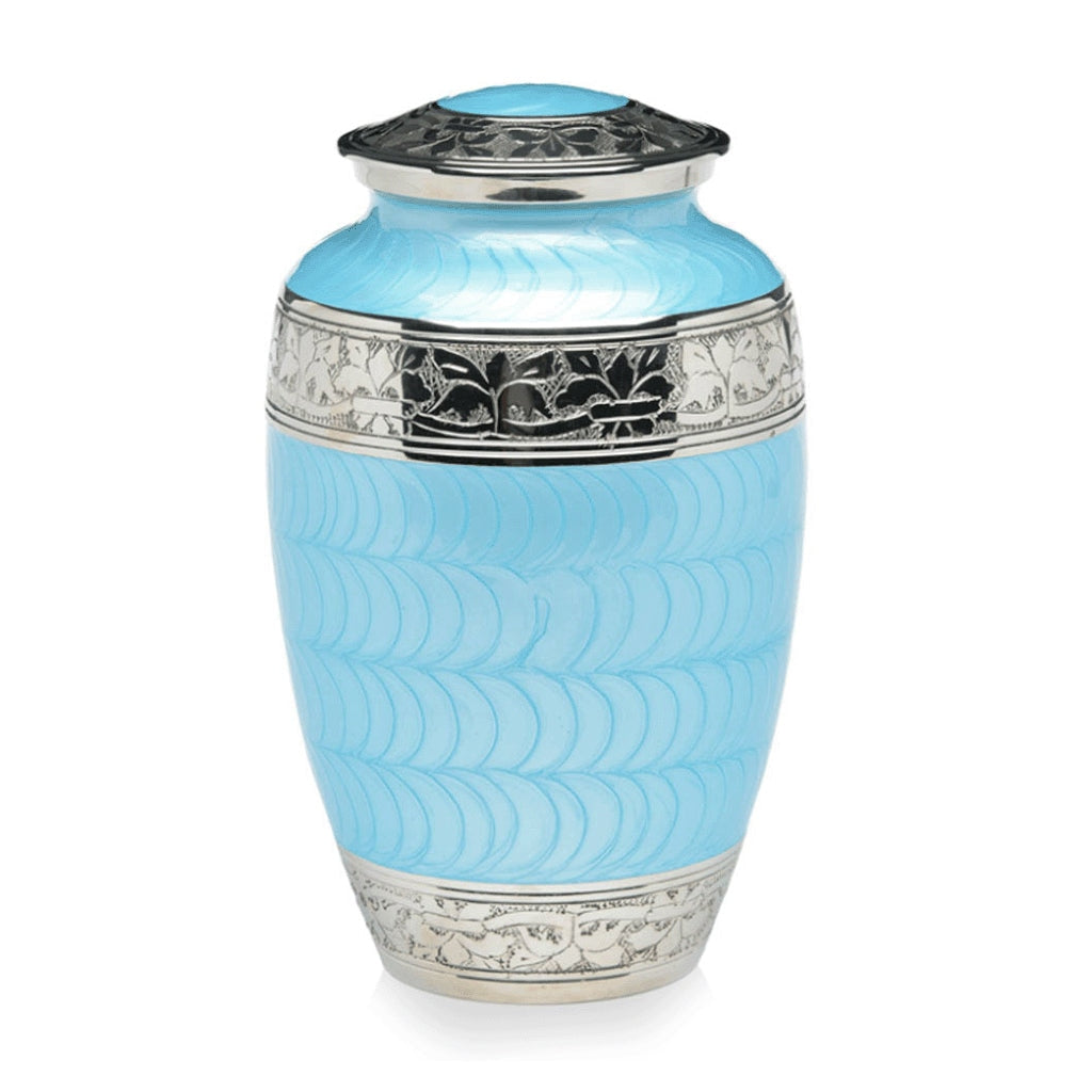 ADULT Nickel Plated Brass Urn -1528- Fleur-de-Lis Blue