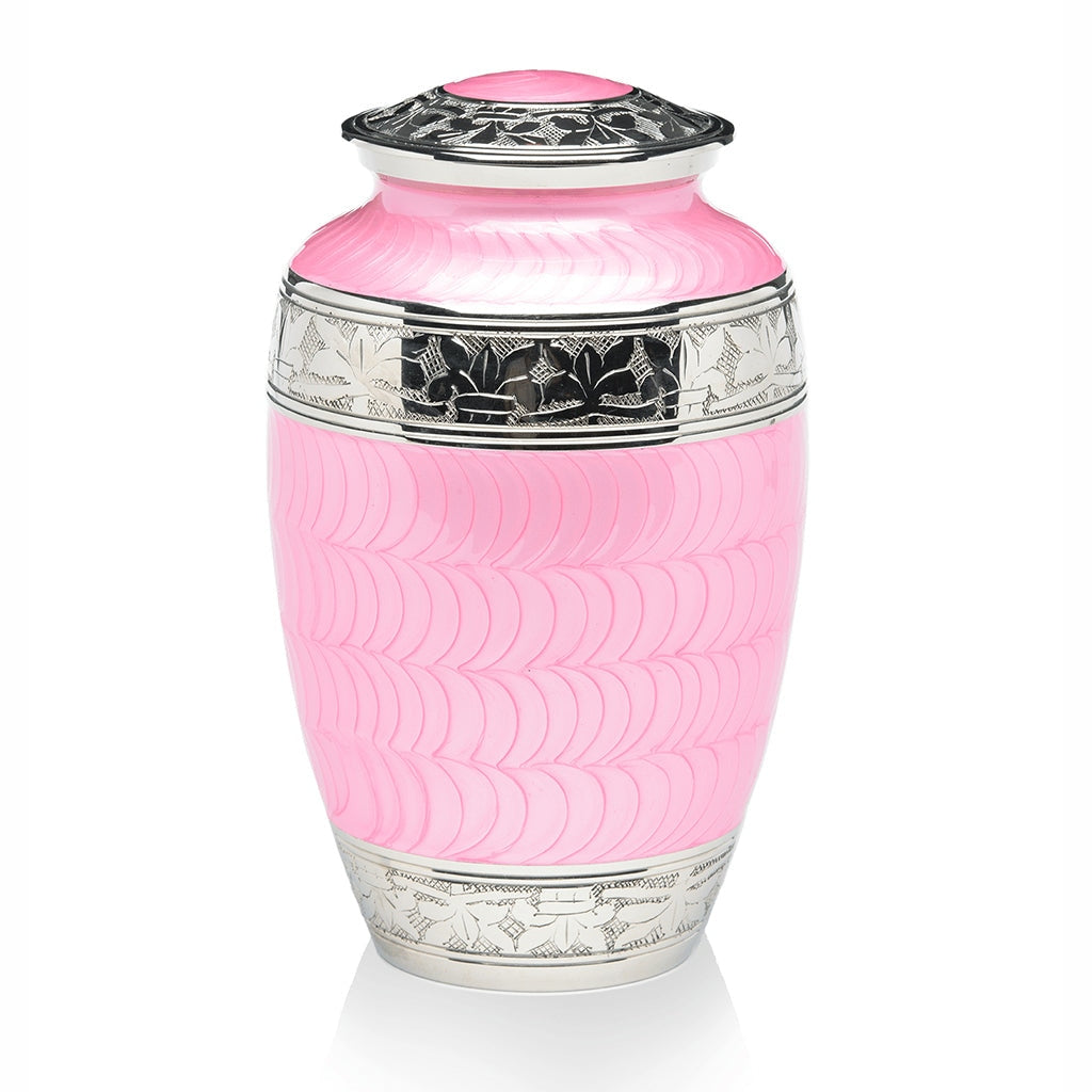 ADULT Nickel Plated Brass Urn -1528- Fleur-de-Lis Pastel Pink