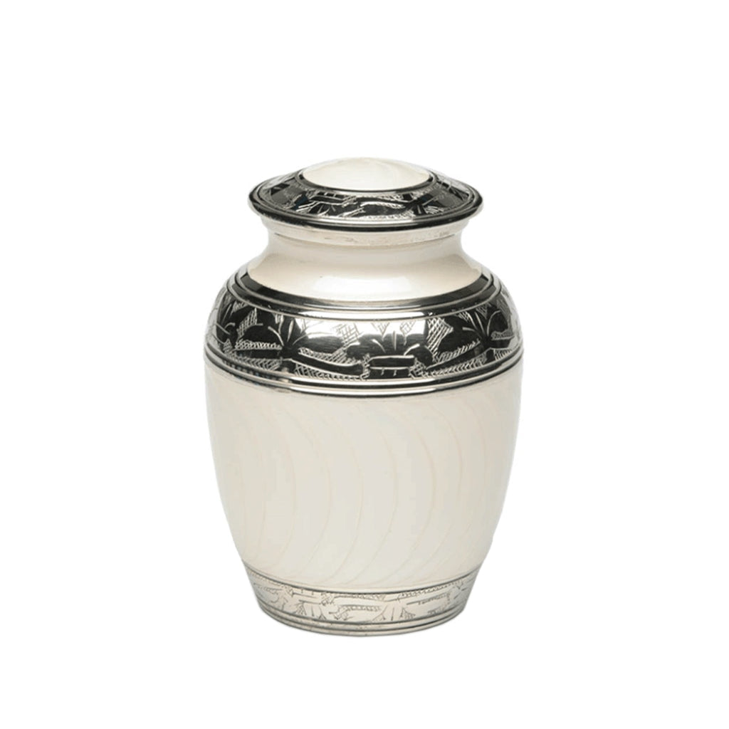 SMALL Nickel Plated Brass Urn -1528- Fleur-de-Lis White