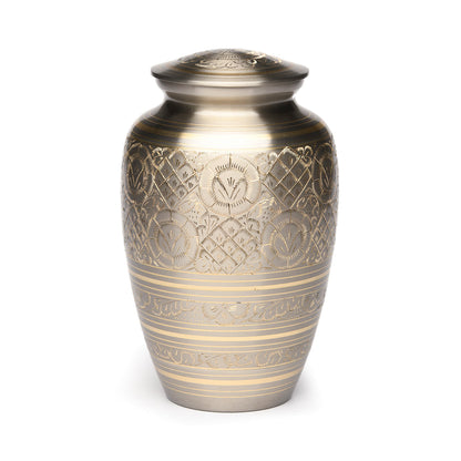 ADULT -1575- Brass Urn - Hand Etched - Platinum & Gold
