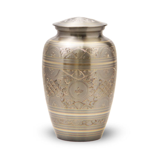 ADULT -1575- Brass Urn - Hand Etched - Platinum & Gold