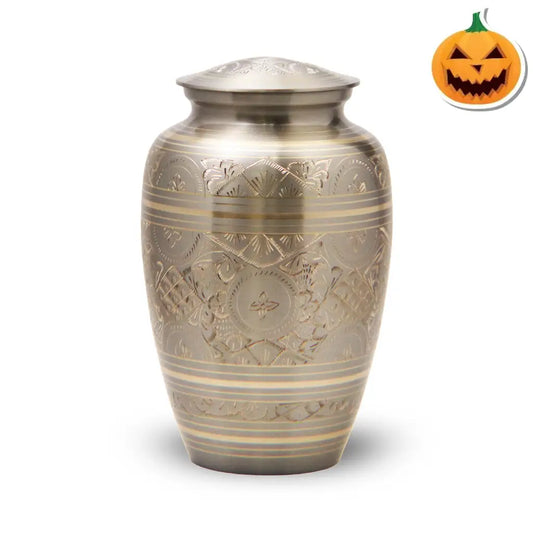 ADULT -1575- Brass Urn - Hand Etched - Platinum & Gold