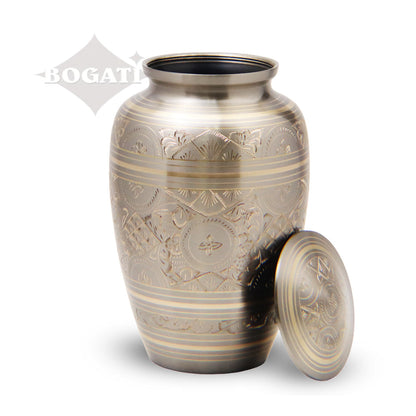 ADULT -1575- Brass Urn - Hand Etched - Platinum & Gold