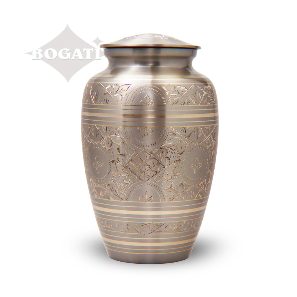 ADULT -1575- Brass Urn - Hand Etched - Platinum & Gold