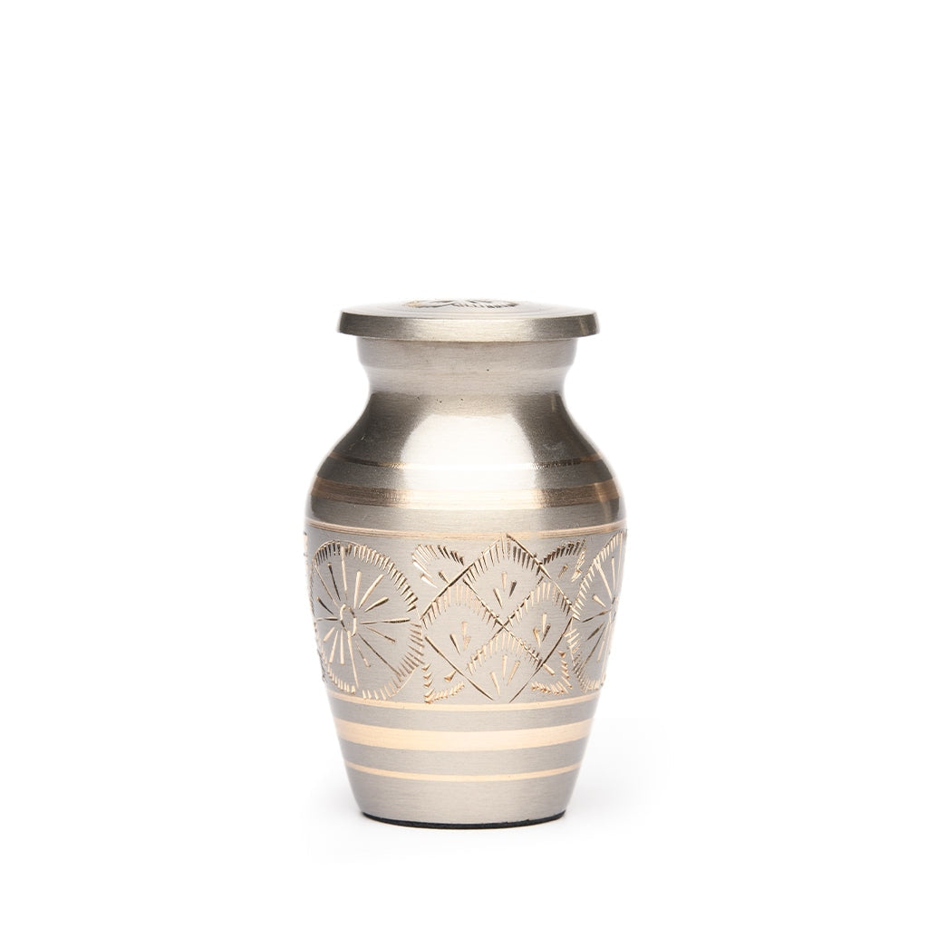 KEEPSAKE-1575- Brass Urn - Hand Etched - Platinum & Gold