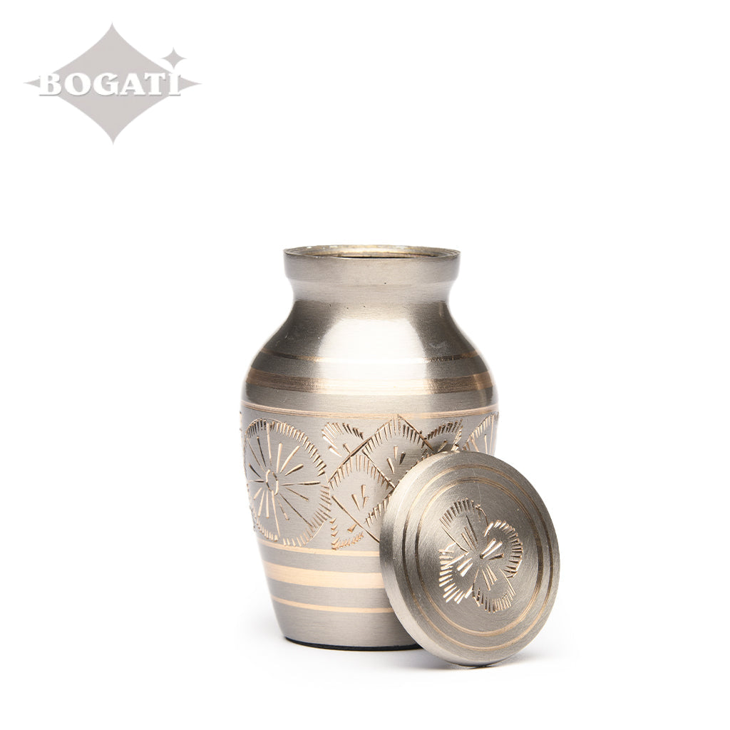 KEEPSAKE-1575- Brass Urn - Hand Etched - Platinum & Gold