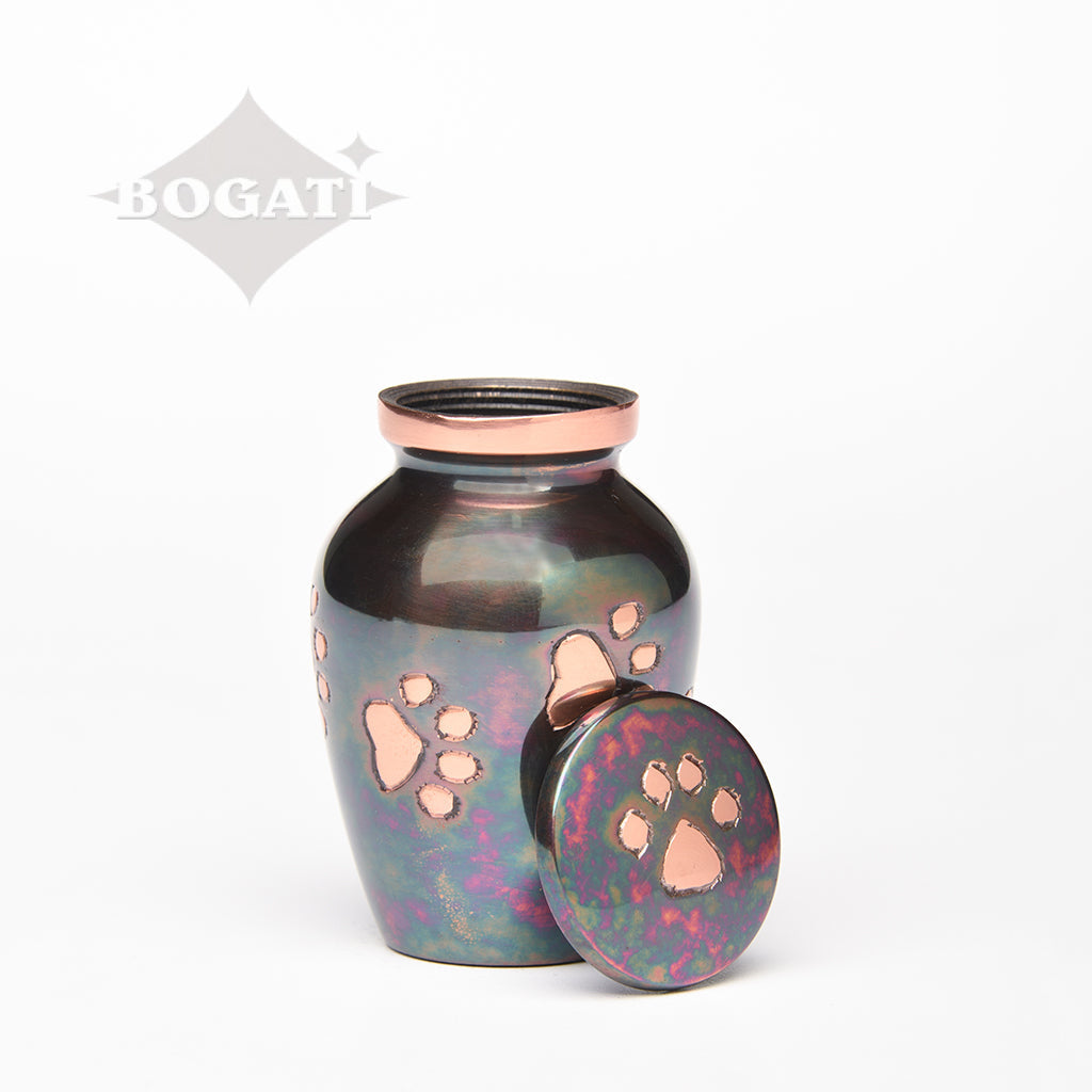 KEEPSAKE  Brass Pet Urn -1649  "Forever Paw" - Raku finish
