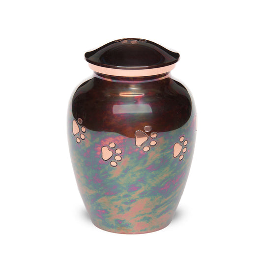 MEDIUM Brass Pet Urn -1649  "Forever Paw" - Raku finish