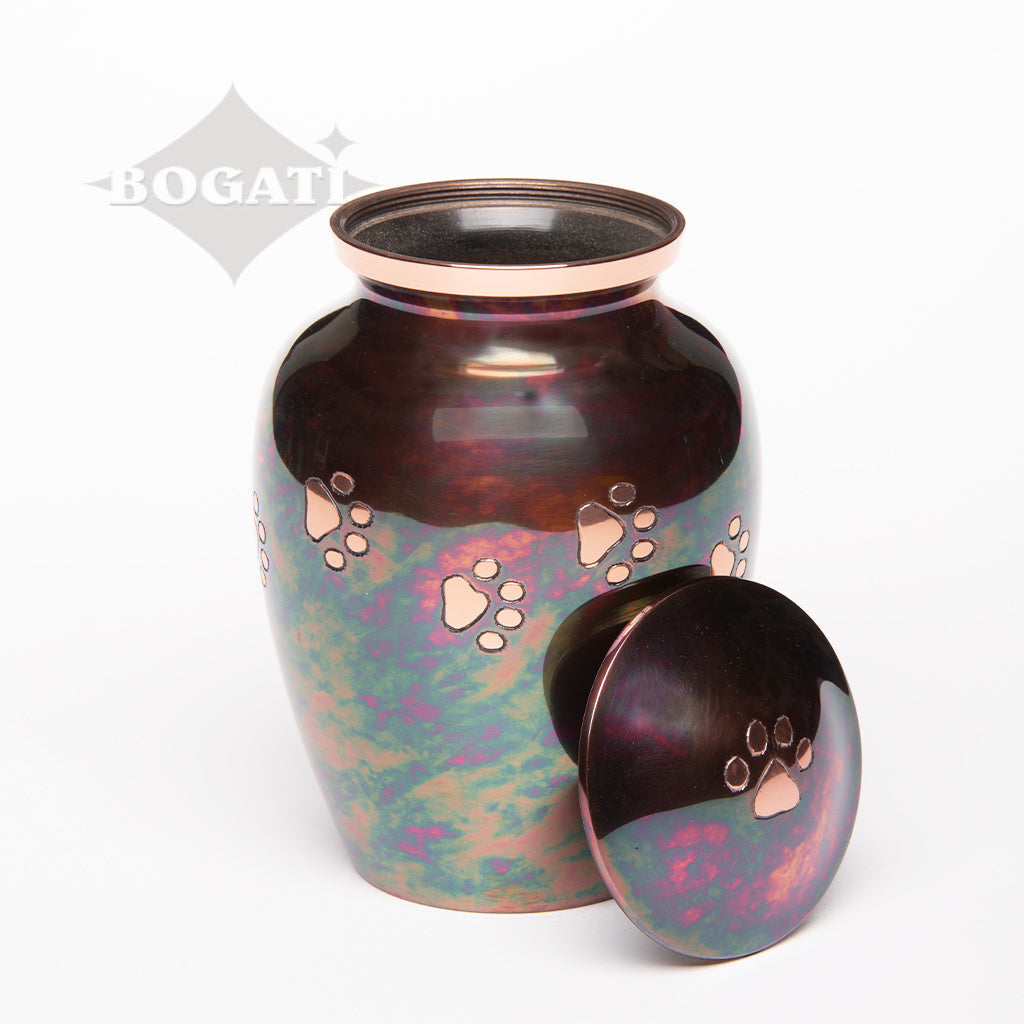 MEDIUM Brass Pet Urn -1649  "Forever Paw" - Raku finish