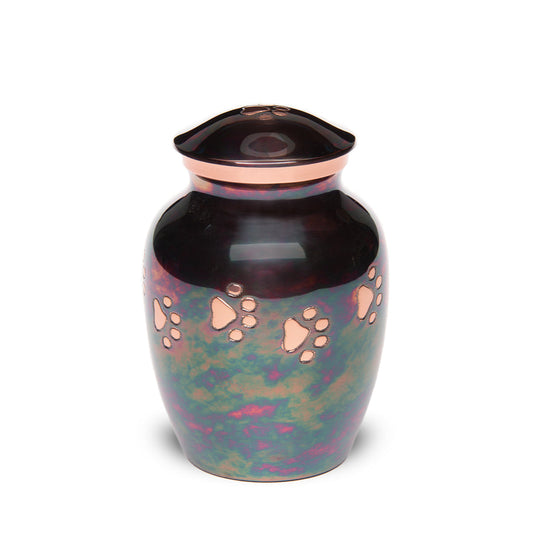 SMALL Brass Pet Urn -1649  "Forever Paw" - Raku finish