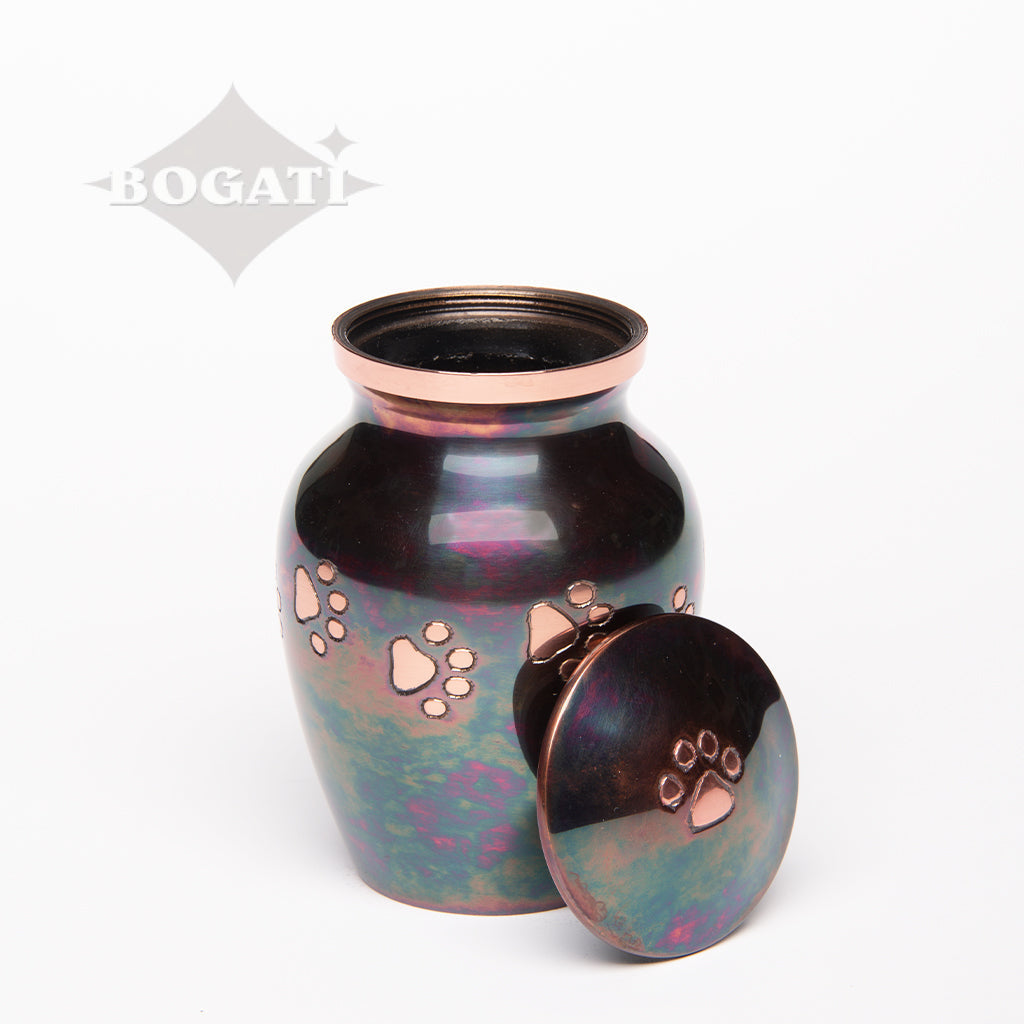 EXTRA SMALL Brass Pet Urn -1649 "Forever Paw" - Raku finish