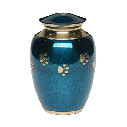 LARGE Brass Pet Urn - "Forever Paw" Blue-Gold