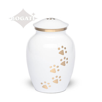 SMALL Brass Pet Urn - "Paws to Heaven" White-Gold