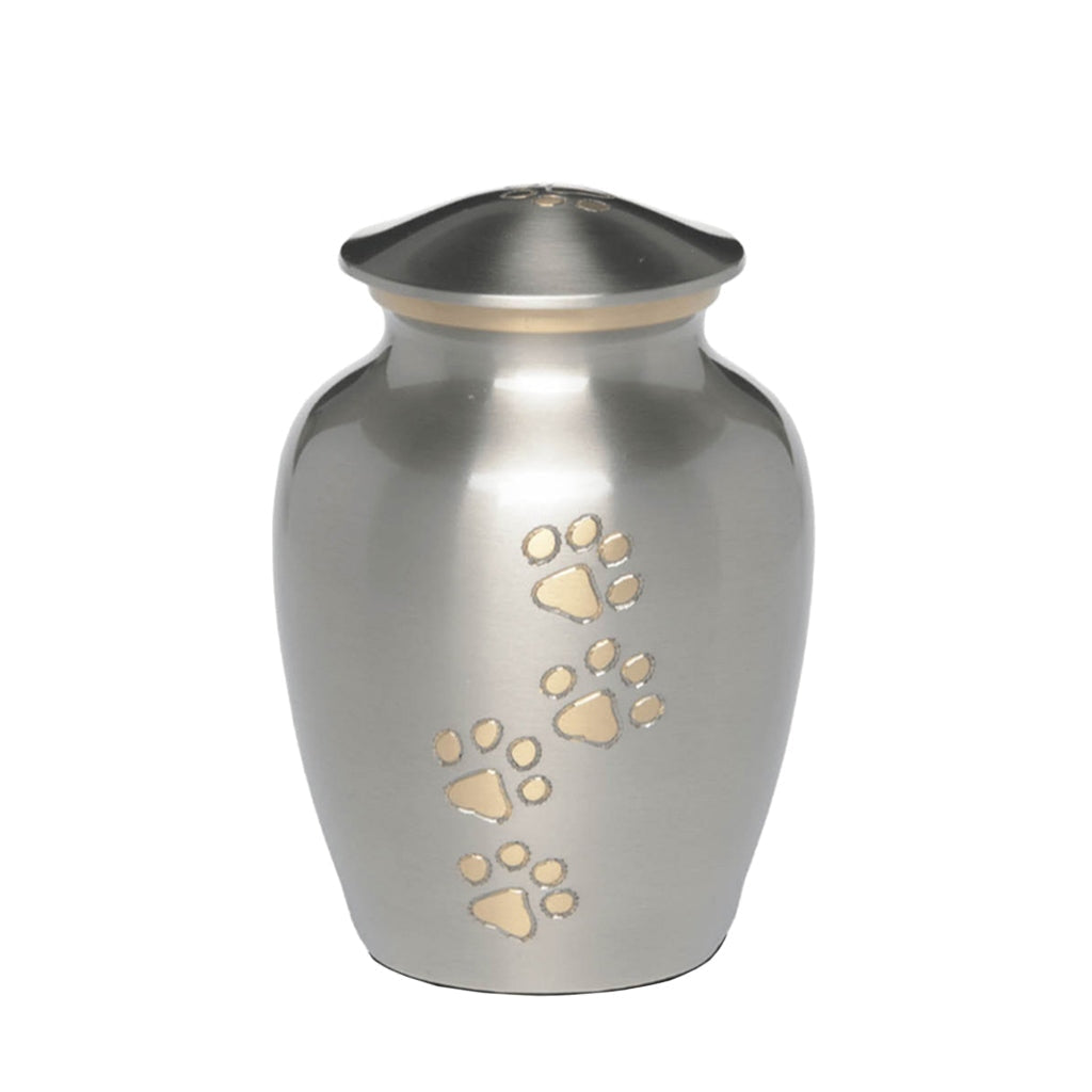 MEDIUM Brass Pet Urn -"Paws to Heaven" Pewter