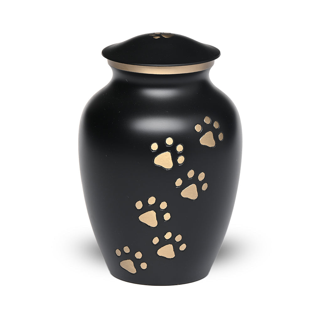 LARGE Brass Pet Urn - "Paws to Heaven" Black-Gold