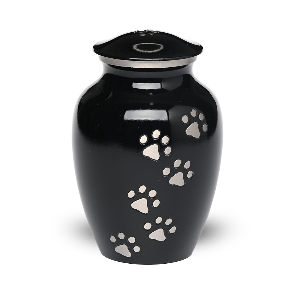 LARGE Brass Pet Urn - "Paws to Heaven" Black-Silver