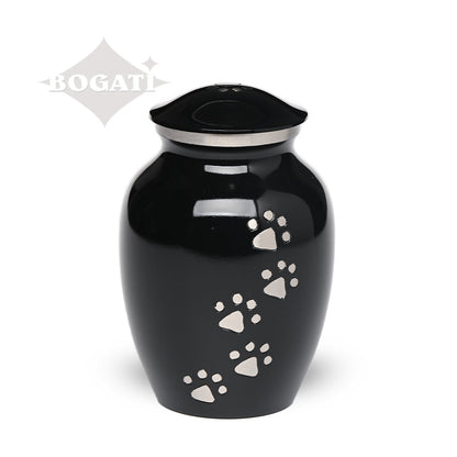 SMALL Brass Pet Urn - "Paws to Heaven" Black-Silver