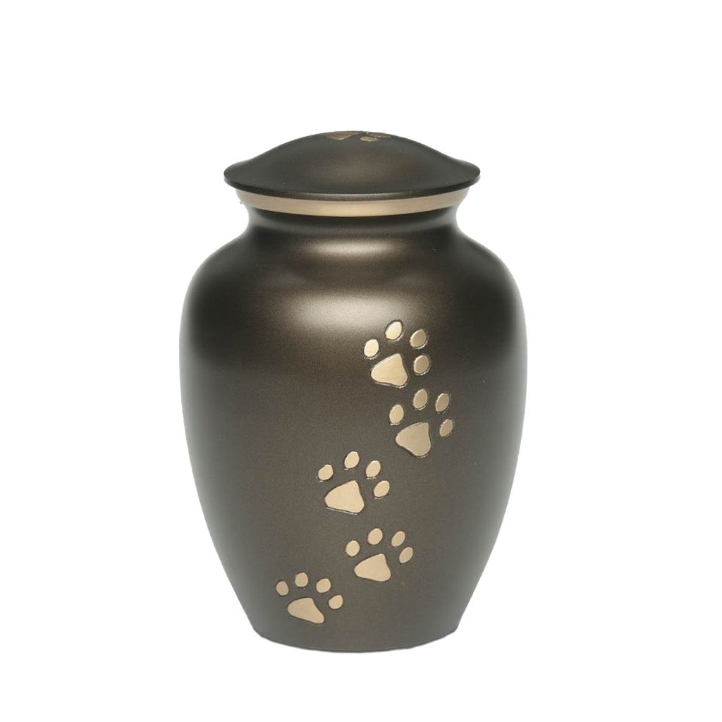 MEDIUM Brass Pet Urn -"Paws to Heaven" Rustic Brown