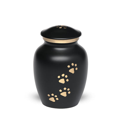 SMALL Brass Pet Urn -"Paws to Heaven" Black-Gold
