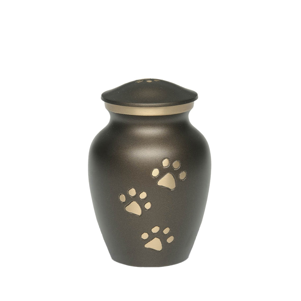 EXTRA SMALL Brass Pet Urn - "Paws to Heaven" Rustic Brown