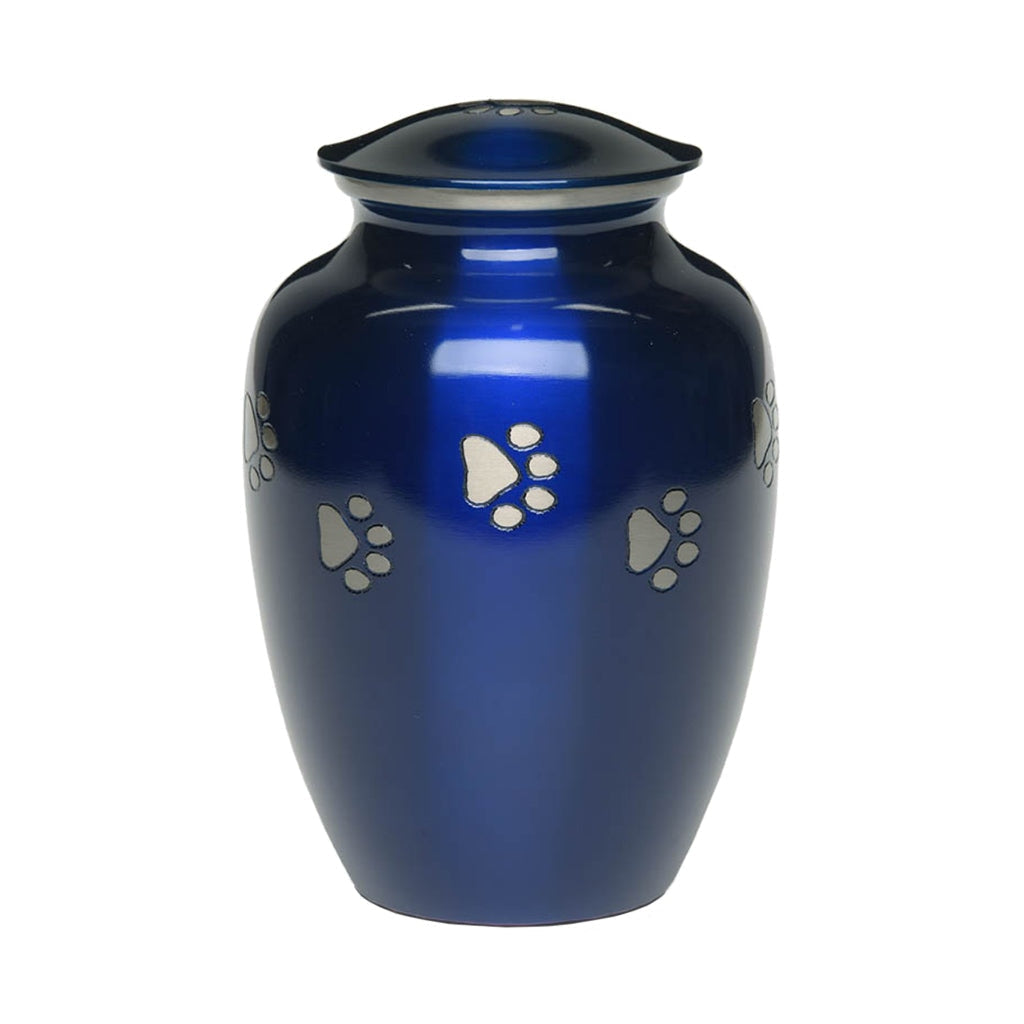 LARGE Brass Pet Urn -1650- "Forever Paws" - Blue & Gold