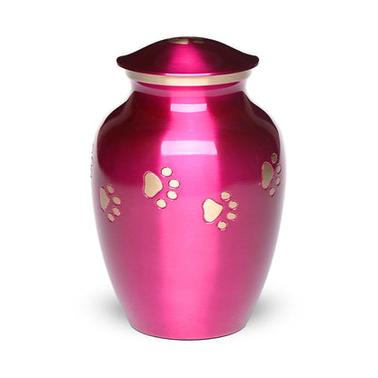 LARGE Brass Pet Urn - "Forever Paw" Magenta-Gold
