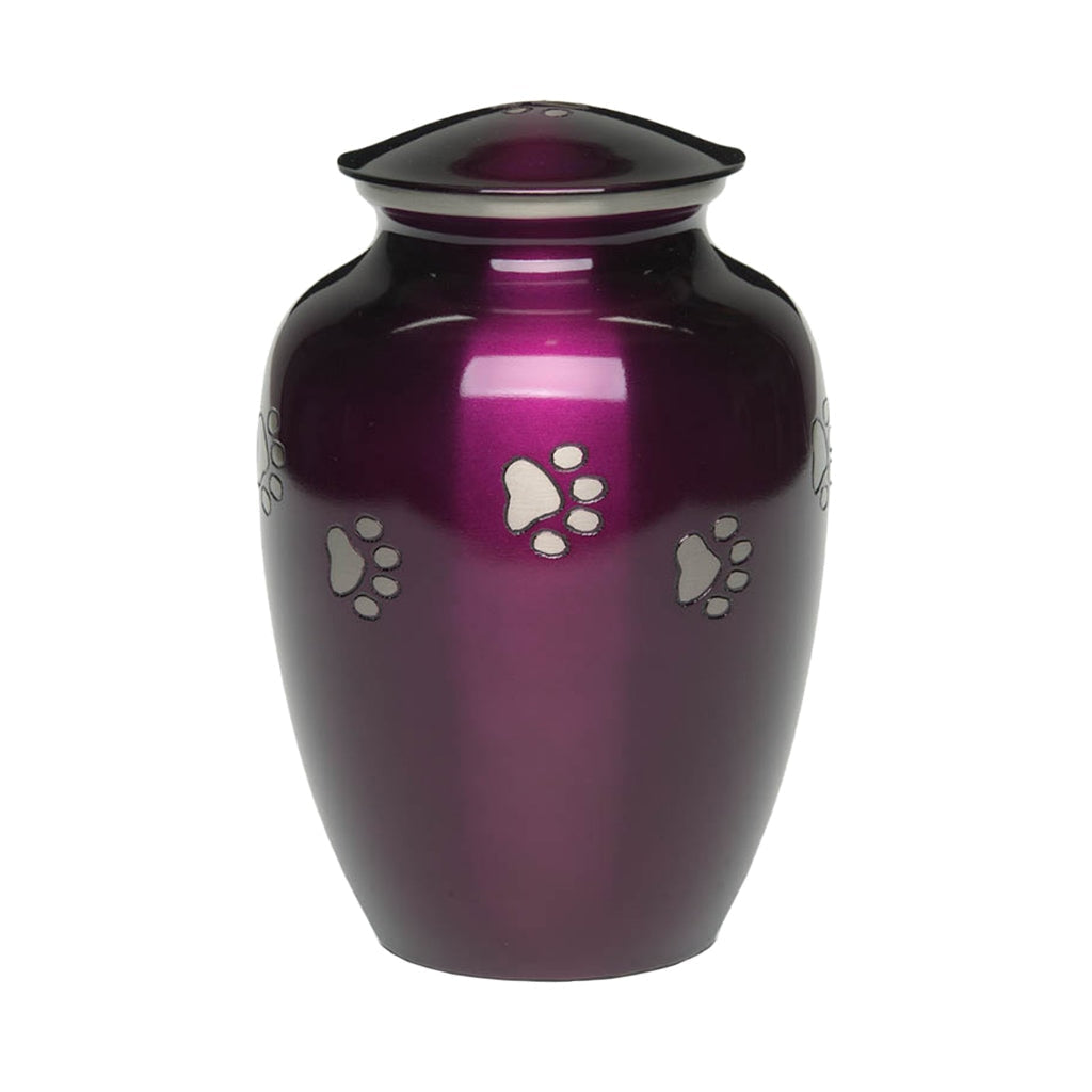 LARGE Brass Pet Urn - "Forever Paw" Purple