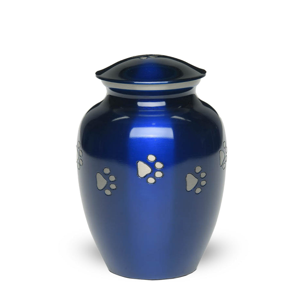 MEDIUM Brass Pet Urn - "Forever Paw" Blue-Silver