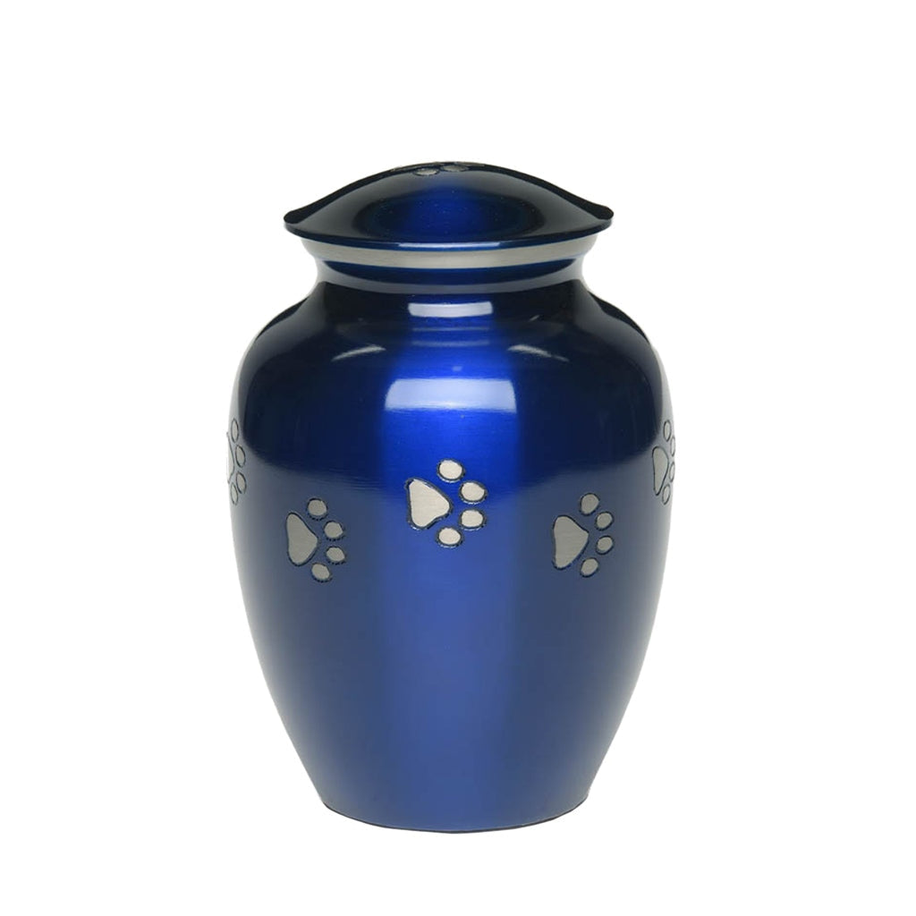 MEDIUM Brass Pet Urn - "Forever Paw" Blue