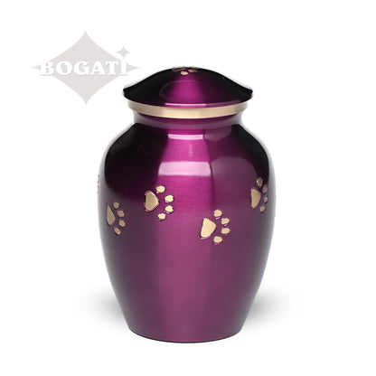 MEDIUM Brass Pet Urn - "Forever Paw" Purple-Gold