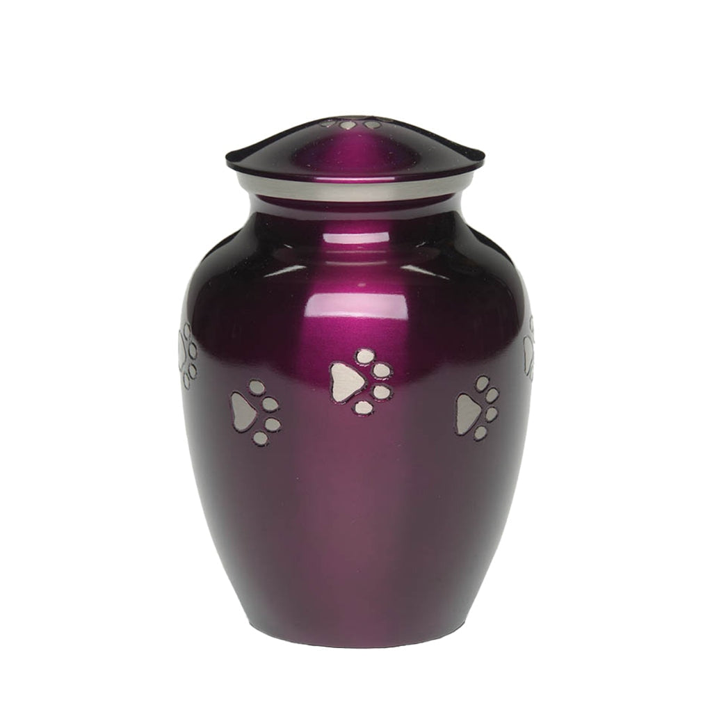 MEDIUM Brass Pet Urn - "Forever Paw" Purple