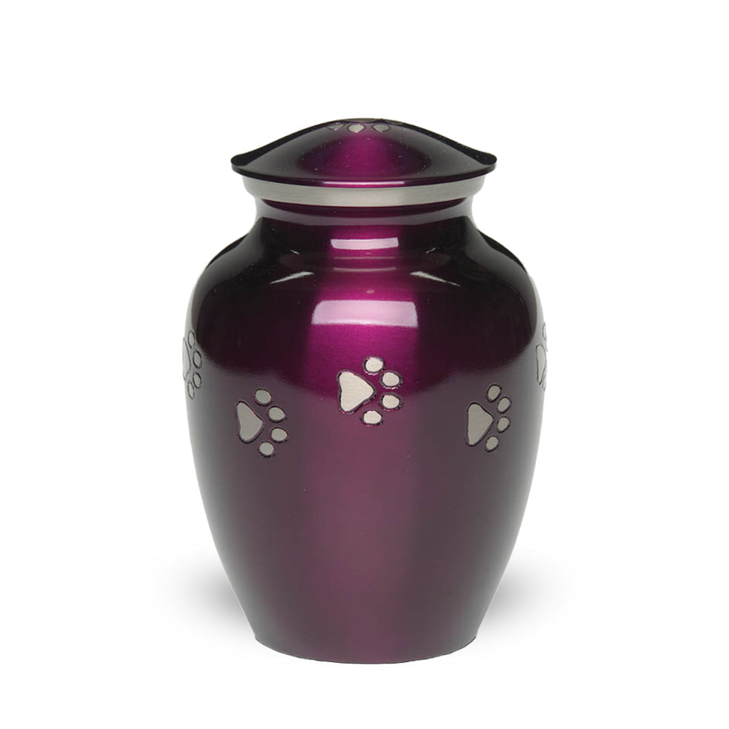 MEDIUM Brass Pet Urn - "Forever Paw" Purple-Silver