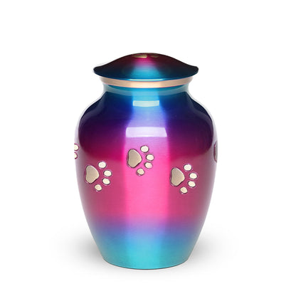 MEDIUM Brass Pet Urn - "Forever Paw" Rainbow Pink