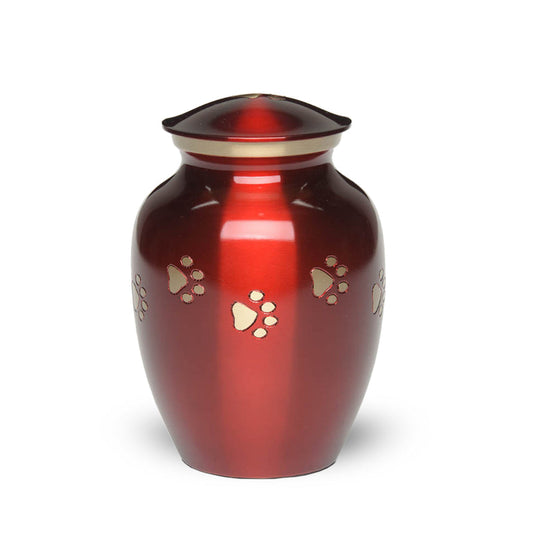 MEDIUM Brass Pet Urn - "Forever Paw" Ruby-Gold