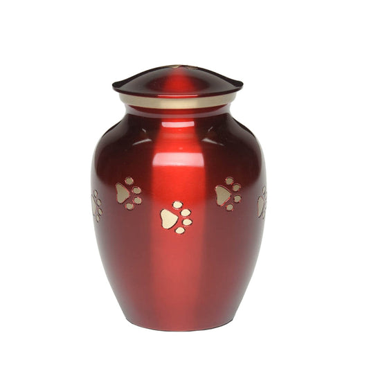 MEDIUM Brass Pet Urn - "Forever Paw" Ruby