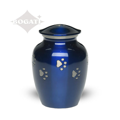 SMALL Brass Pet Urn - "Forever Paw" Blue-Silver