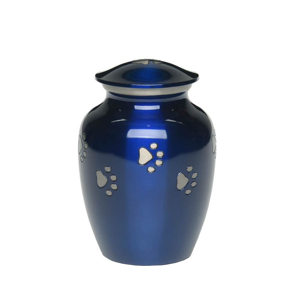 SMALL Brass Pet Urn - "Forever Paw" Blue